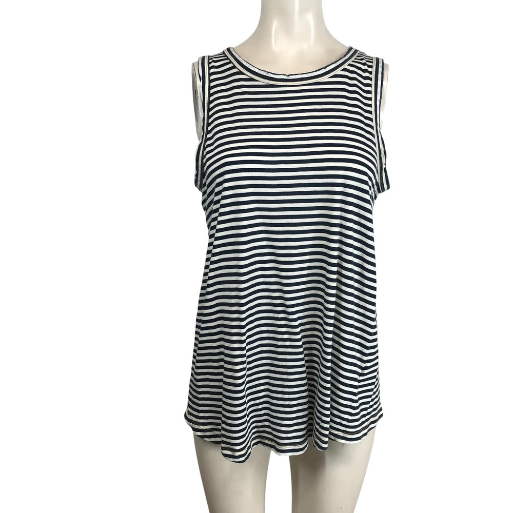 CURRENT/ELLIOTT‎ The Crossback Muscle Tee Blue Stripe Cotton Size 2